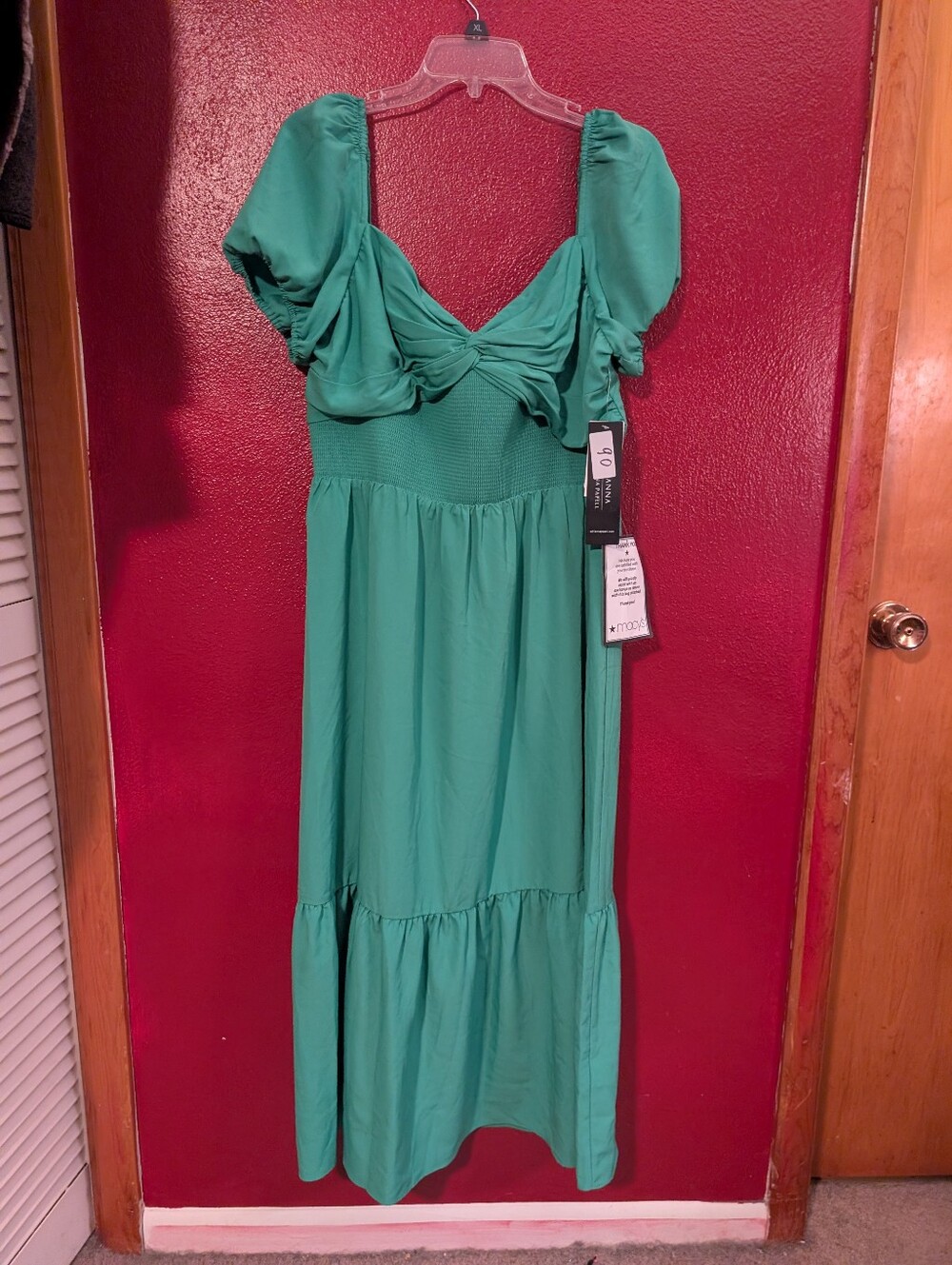 Adrianna Papell Teal Puff-Sleeve Maxi Dress
